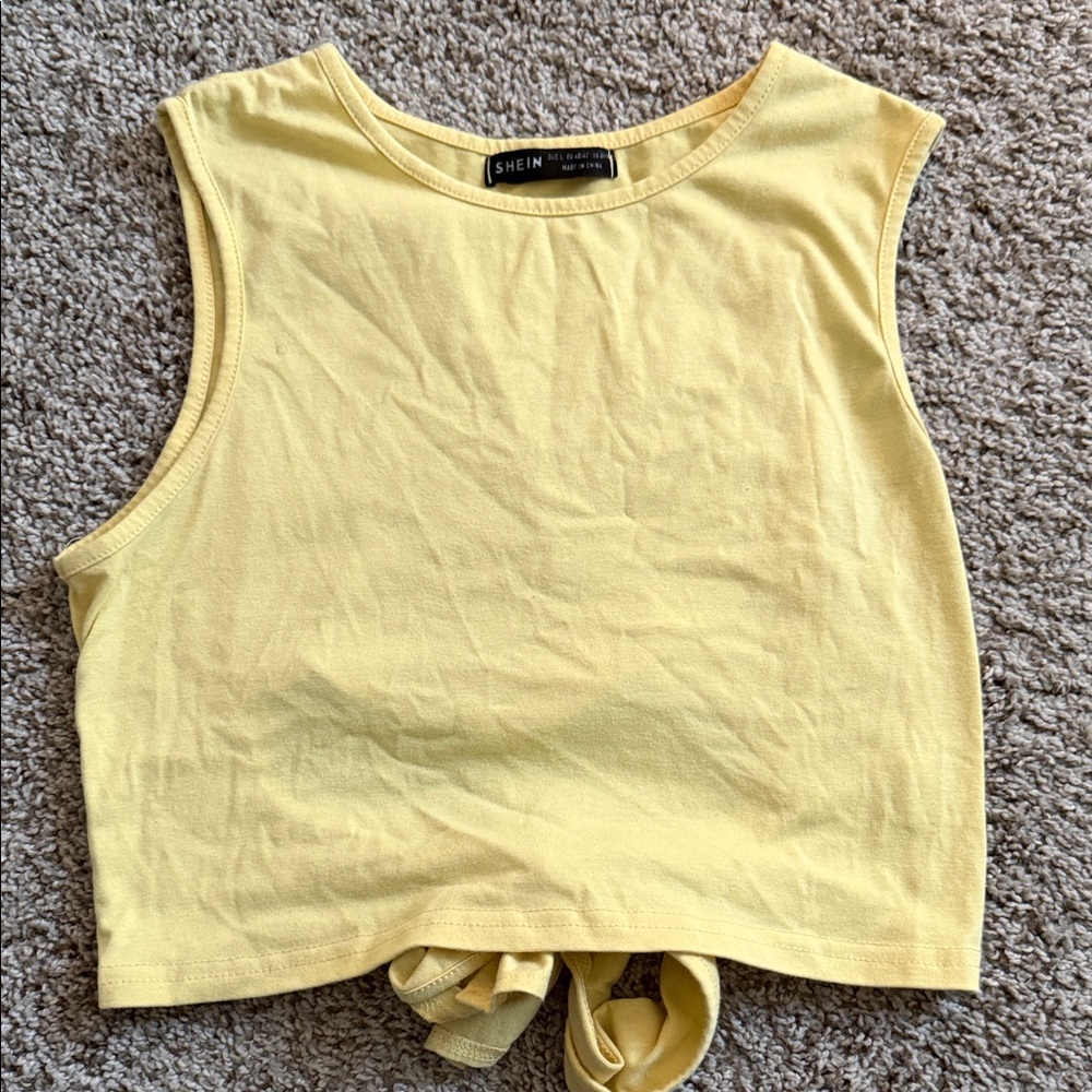 SHEIN Pale Yellow Tie-back Crop Tank